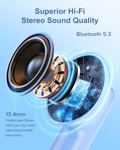 Sleek Rose Gold Wireless Earbuds with Bluetooth 5.3 | 42-Hour Long Battery Life & IPX7 Waterproof Design | Premium Noise Cancelling Earphones for Exceptional Audio | Intelligent LED Display for Seamless Connectivity on i OS & Android