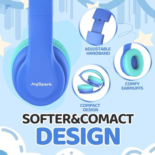Kids Safe Sound Bluetooth Headphones – Lightweight Over-Ear Design with Volume Limiting (85/94 d B), 60-Hour Battery Life & Bluetooth 5.3, Built-in Microphone, Cozy Fit in Vibrant Blue – Ideal for Music, Audiobooks & Playtime with Enhanced Hearing Protection