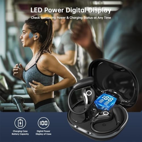 Open Ear Wireless Bluetooth Earbuds for Active Lifestyles – Advanced Air Conduction Technology, Superior Sweat Resistance, and Long-Lasting Battery in LED Charging Case – Ideal for Running, Safe Driving, and Daily Fitness Use