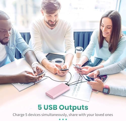 High-Capacity 38800 m Ah Portable Power Bank with LCD Display – Multi-Device Charger Featuring 5 USB Outputs and USB-C Connectivity for Fast Charging – Ideal for i Phone 16/15/14/13 Pro, Samsung Galaxy, Pixel, and Nexus – Ultimate On-the-Go Charging Solution in Blue