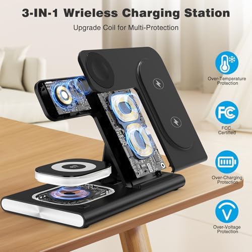 Effortless Power: 25 W 3-in-1 Wireless Charging Dock for i Phone 15 Pro Max, Apple Watch Ultra, and Air Pods Pro – High-Speed Charging Station with 3 ft USB C Cable for Ultimate Compatibility and Clutter-Free Convenience