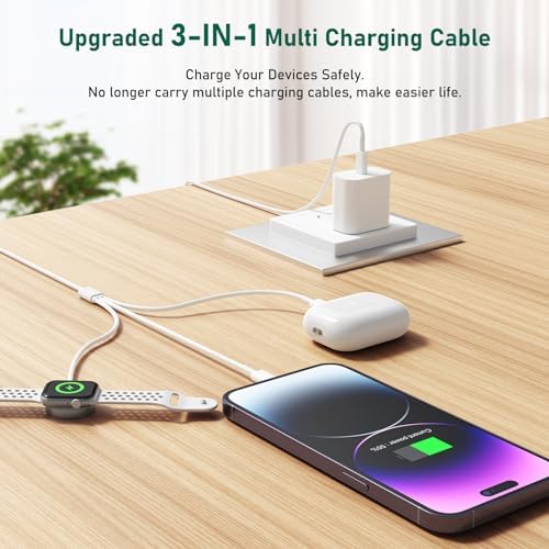 Revolutionary 2-in-1 Magnetic USB-C Charger for Apple Watch & i Phone – 3 ft Fast Charging Cable for Series Ultra/9/8/7/6/SE/SE2/5 & i Phone 14/13/12/11 Pro/Pro Max – Ultimate Convenience, Enhanced Compatibility, and Robust Durability for Modern Tech Users