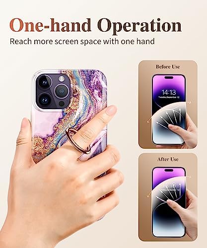 GVIEWIN Stylish Marble Phone Ring Holder with 360° Rotation for Ultimate Grip and Kickstand Functionality – Compatible with i Phone 16 Pro Max, 15 Plus, 14, 13, 12 Series & Galaxy S25/S24 Ultra – Elegant Flowing Sakura Design for Enhanced Safety and Usability