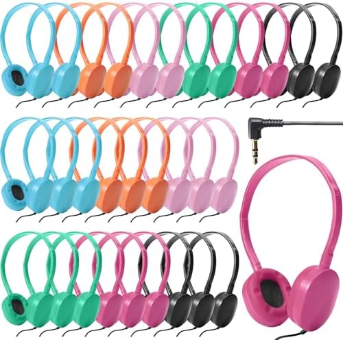 Dynamic 30 Pack Kids Wired Headphones – Colorful On-Ear Design with Premium Stereo Sound for Classroom, Travel & Fun – Rugged & Cozy Earbuds for Boys and Girls – Ideal for Tablets, Laptops & Educational Engagement