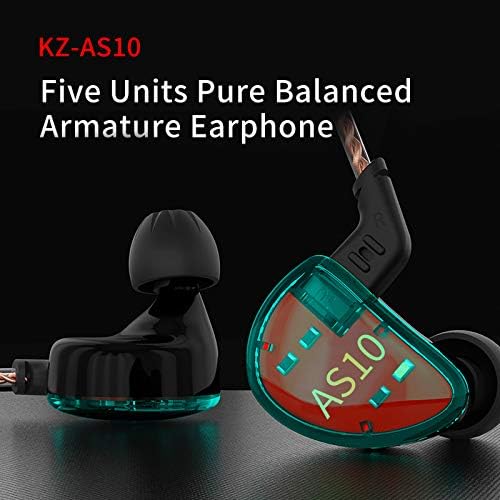 KZ AS10 Professional In-Ear Monitors with 5 Balanced Armature Drivers – Premium Noise Cancelling Headphones for Musicians, Singers, and Audio Lovers – Detachable 2 Pin Cable for Enhanced Durability – Stylish Cyan Design for Comfort and Performance