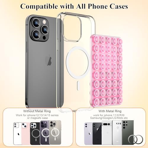 MGLK Silicone Suction Phone Case Magnetic Mount – Hands-Free, Strong Grip Holder for Selfies and Videos – Durable, Easy to Use – iPhone and Android Compatible for iPhone 15/14/13 Pro Max (Pink) – Enhanced Compatibility and Speed