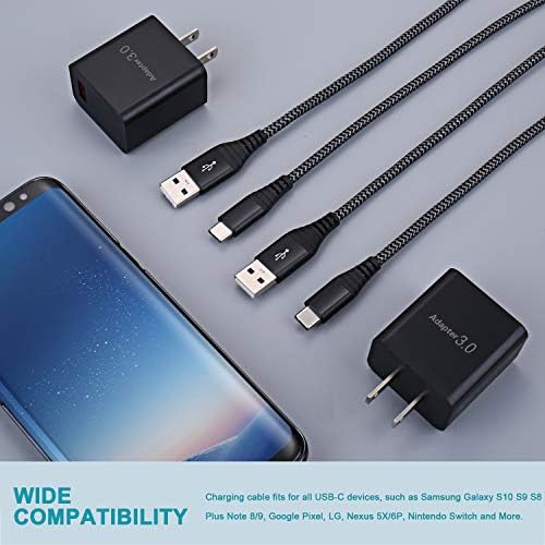 Ultra-Fast USB Charging Block 3.0 with 6 ft Braided Type C Cable – Dual Pack for Android & i Phone – Premium Compatibility for Samsung Galaxy S24/S23/S22 and i Phone 16/15 – Durable, Efficient Power Delivery for Home & Travel