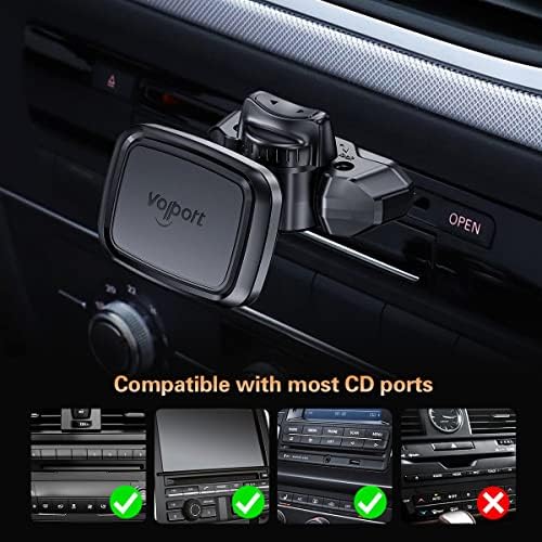 VOLPORT Universal 360° Magnetic Car Mount – Secure CD Slot Holder for Smartphones & Mini Tablets – Compatible with i Phone 15/14/13/12/11 Pro Max, Samsung & More – Enhanced Stability for Safe Driving Navigation