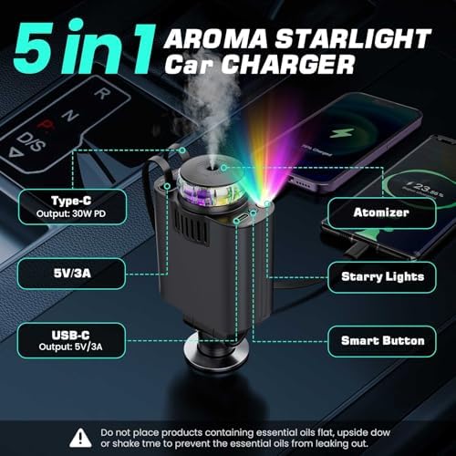 Transform Your Charging Routine with the 4-in-1 Retractable Car Charger Featuring Starlight Glow – 120 W USB-C Fast Charger Compatible with i Phone 16/15/14/13/12/11 and Android Devices, Tangle-Free Design for Effortless Use, Perfect Valentine’s Gift for Him or Her in Sleek Dark Grey