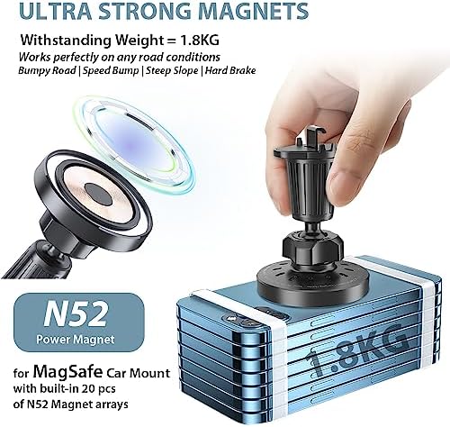 Mag Safe Car Mount Charger – Cradleless 15 W Magnetic Wireless Phone Holder for i Phone 15 Pro Max, 14, 13, 12, 11, Plus & Mini – Effortless Air Vent Installation, Secure Grip, Rapid Charging Solution for Modern Drivers