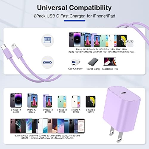 Ultra-Fast 20 W i Phone Charger with 10 ft USB C to Lightning Cable – Stylish Pink Fast Charging Block for i Phone 14 Pro Max, 13, 12, 11, XS, SE, i Pads & Air Pods – Unmatched Compatibility & Durability for On-the-Go Power