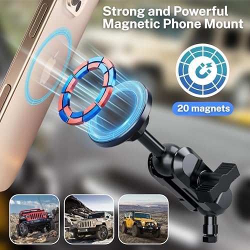 Stainless Steel Phone Mount for 2018-2023 Wrangler JL (NOT 4xe)&2020-2023 Gladiator Magnetic&Clamp Dual Heads All-Metal Shakeproof Original America Flag Design OEM Screws Dash Mount Install – Enhanced Compatibility and Speed