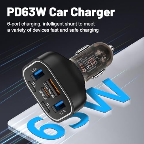 Ultimate 6-Port USB-C Car Charger with PD30 W Fast Charging: Versatile 12 V/24 V Adapter for i Phone 16/15/14/13/12/11 Pro Max, Samsung, Huawei, Xiaomi & More – Seamless Compatibility & Superior Speed for On-the-Go Charging