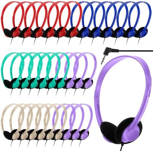 Yunsailing 30-Pack Classroom Headphones – Lightweight & Durable On-Ear Headsets with 3.5 mm Jack for Engaging Learning – Cheerful Light Yellow Color for Students and Teachers in Educational Settings