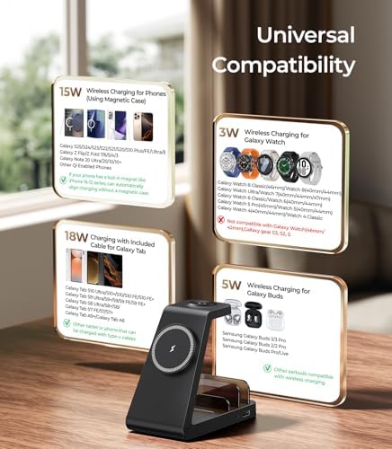 Revolutionize Your Charging Experience with the 5-in-1 Magnetic Wireless Charging Station – Fast Mag-Safe Dock for Samsung Galaxy S25, S24, S23 Ultra, Galaxy Watch Ultra Series, and Buds – Complete with 36 W Power Adapter and Dual Cables for Ultimate Device Compatibility – Effortless Magnetic Induction Charging for Phones, Tablets, and More – Multiple Protection Features for Safe, Silent Operation – Perfect Gift for Tech Lovers with 18-Month Service Guarantee