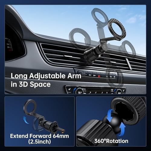 SYNCWIRE Mag Safe Car Mount Vent – Premium Magnetic Phone Holder for i Phone 12-16 | Adjustable 3 D Long Arm & Versatile Rotation | Secure Air Vent Phone Mount for Easy Navigation & Hands-Free Calls | Durable Design for All i Phone Models