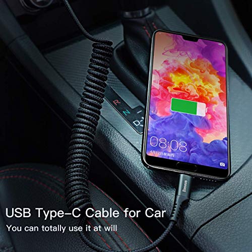 Baseus Retractable Coiled USB Type C Charging Cables – 2-Pack Durable 3.3 ft Design with 100 W Fast Charge Capability, Ideal for i Phone 15, Galaxy S24/S23, and More – Tangle-Free Nylon Braided Structure for Efficient On-the-Go Power Solutions