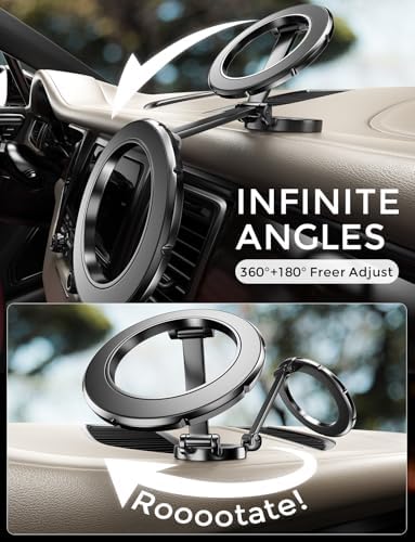Mag Safe Car Phone Mount with 360° Rotational Magnetic Grip – Secure Hands-Free Holder for i Phone 15, 14, 13, 12 Pro Max, Plus, Mini – Sleek Black Design for Effortless Navigation and Enhanced Safety in Your Vehicle