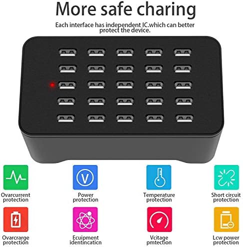 MIXILIN 25-Port USB Charging Hub – 125 W 25 A Fast Charging Station for i Phone and Android Devices – Smart Technology for Optimal Power Delivery – Multi-Device Desktop Charger Ideal for Homes and Offices – Sleek Black Design with Safety Features