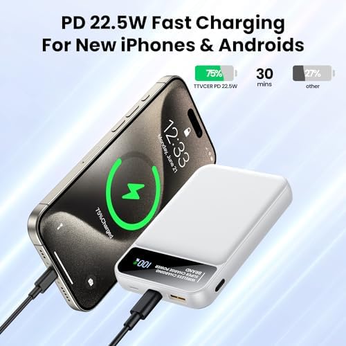 Revolutionary 3-in-1 Magnetic Power Bank 12000 m Ah – Ultra-Fast 22.5 W PD Charging with LCD Display, Wireless Compatibility for i Phone 12-16, i Watch, and Air Pods – Unmatched Portability and Efficiency for On-the-Go Power Solutions