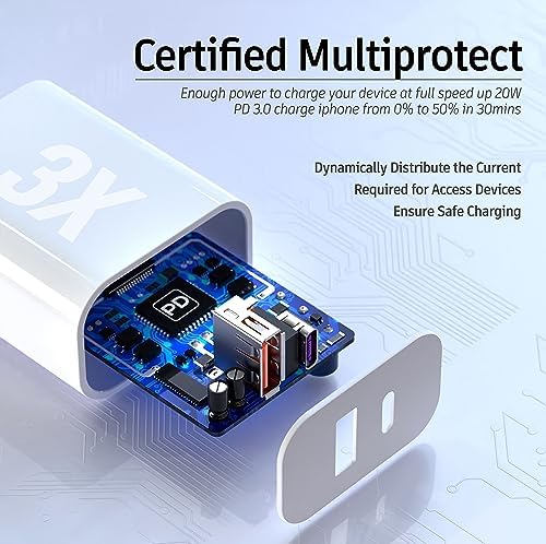 20 W Dual-Port USB C Charger Block – Fast Charging Adapter for i Phone & Samsung Galaxy – 3-Pack Power Wall Plug with PD & QC Technology for Home, Office, and Travel – Compact, Lightweight, Enhanced Compatibility for Rapid Device Charging – Perfect for i Phone 16/15/14/13/12/11/Pro Max/XS/XR/X Users