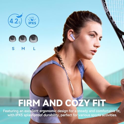 Elevate Your Sound Journey with Ear Fun Air Life Bluetooth 5.4 Wireless Earbuds – Featuring 12 mm Deep Bass Drivers, AI ENC for Superior Call Clarity, 35-Hour Battery Life, 30 Custom EQ Options, Comfortable Fit, Fast Charging, and IPX5 Water Resistance in a Striking Violet Design for Audiophiles and Everyday Users