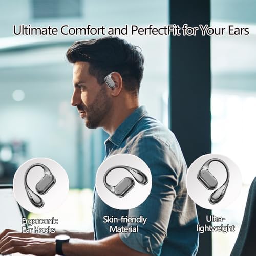 Revolutionary Language Translation Earbuds – Ultra-Lightweight Open Ear Bluetooth Headphones with Advanced Air Conduction, Smart LED Charging Case, and Sweat-Resistant Design Perfect for Active Lifestyles – Ideal for Running and Effortless Device Connectivity (Black)