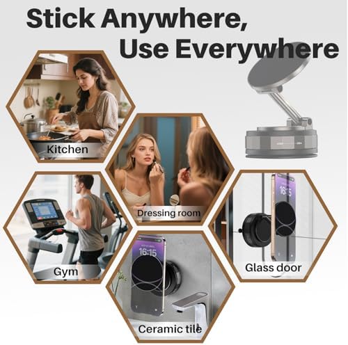 Vacuum Magnetic Phone Holder Stand for Car, Dual 360° Adjustable Suction Cup Phone Mount, Strong Magnetic Suction Phone Holder for Dashboard/Windshield, Compatible with iPhone & Android – Enhanced Compatibility and Speed