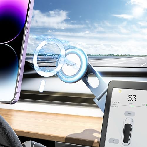 Nycetek Premium Foldable Magnetic Phone Mount for Tesla Models Y, 3, S, and X – Ultimate Dashboard Solution for i Phone & Samsung – Unmatched Stability, Effortless Installation, and Space-Saving Design for Enhanced Driving Safety and Convenience