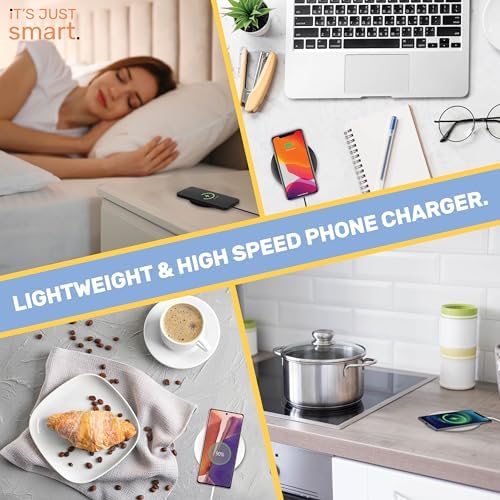 Sleek Ultra Slim Wireless Charger – 15 W Fast Charging Pad for Samsung & i Phone | Qi-Certified, Non-Slip Design | Perfect for Home & Travel | Tangle-Free Convenience, Adapter Not Included (Black)