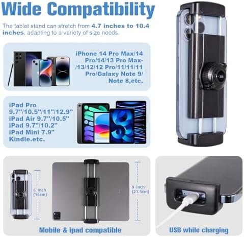 Lusweimi 72-Inch Adjustable i Pad Tripod Stand with 360-Degree Rotating Gooseneck – Versatile Tablet Holder Compatible with i Phone and 4.7-12.9″ Devices for Enhanced Viewing Comfort and Productivity