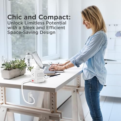 Uncaged Ergonomics Cube Power Strip with 10 ft Extension Cord – Surge Protected Charging Station Featuring 5 AC Outlets, 3 USB Charging Ports (1 USB-C Fast Charger) and On/Off Switch for Ultimate Convenience and Safety