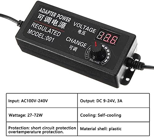 Yetaida Adjustable AC/DC Power Adapter 9 V-24 V 3 A with Digital LCD Display – Ideal Electric Supply for LED Strips and Household Devices, Compact 5.5 x 2.5 mm Connector for Ultimate Versatility and Performance Monitoring