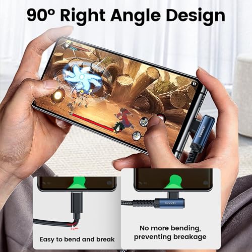 10 ft USB C to USB C Charger Cable (2-Pack) – 60 W Fast Charging Type C Cord with Right Angle Connector for i Phone 16, 15 Pro Max/Plus, Mac Book Air, Samsung S23 Ultra/S22, Note 20 – Superior Durability & Enhanced Ergonomics for Optimal Device Performance