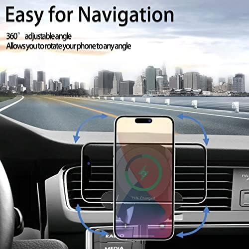 Mag Safe-Compatible Magnetic Wireless Car Charger with 15 W Fast Charging – 360° Adjustable Air Vent Holder for i Phone 12, 13, and 14 Series – Sleek White Design for Effortless Charging and Navigation – Perfect for On-the-Go Lifestyle