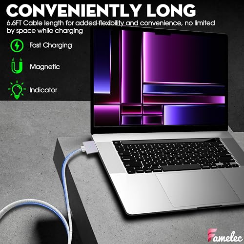 140W USB-C to Magnetic 3 Cable, 2M/6.6ft Compatible with MacBook Air Charger Magnetic, USB-C to Magsafe 3 Cable Fit for MacBook Air 15 Inch, 13 Inch M3 2023, for Mac Book Pro 14” 16″ M4 2024 – Enhanced Compatibility and Speed