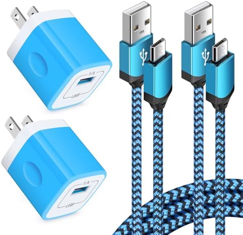 High-Performance Android Phone Charger Set: 4-Pack Micro USB Fast Charging Adapters with 6 ft Nylon Braided Cords for Samsung Galaxy S7, S6 Edge, Note 5, Moto G Series, and HTC – Durable, Tangle-Free Power Solution for Home & Travel