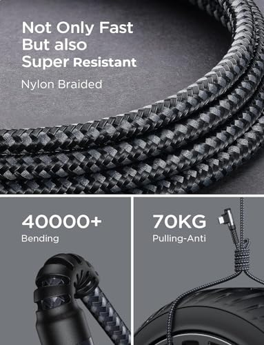 AINOPE Right Angle USB C Cable – 2-Pack (10 ft + 10 ft) Fast Charging 3.1 A Nylon Braided Charger for Enhanced Device Compatibility, Ideal for Gaming and Multitasking, Durable Black Design