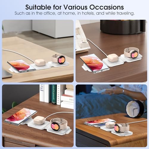 Ultra-Compact 3-in-1 Wireless Charging Station for Samsung Devices – Foldable Travel Charger Pad for S25, S24, S23 Ultra, Z Flip, and Fold 6; Fast Wireless Charger for Galaxy Watch 7/6 and Buds 3 Pro – Sleek, Portable Design for On-the-Go Power Solutions