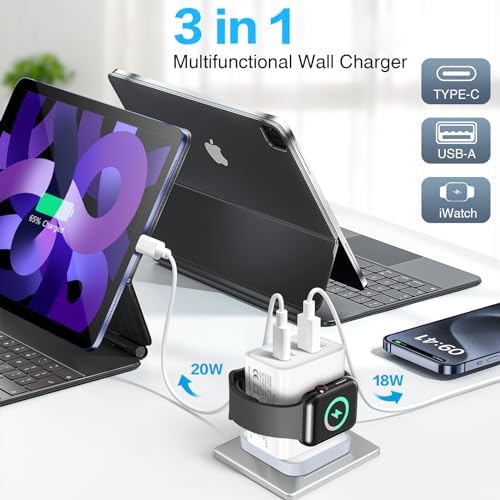 i Seeker Kit: 20 W Fast Charging Block for Apple Watch & Devices – Portable Dual Port USB C Wall Adapter for i Phone, Samsung, Android Tablets – Ultimate Charging Solution for Travel & Efficiency