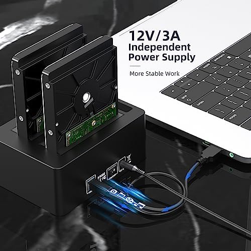 MAIWO Dual Bay Hard Drive Docking Station: Versatile 48 TB External HDD SSD Cloner with Offline Duplication, 3 USB 3.0 Hub Extensions for Seamless Data Management and Rapid Transfer Efficiency