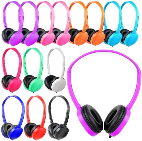 Bulk 20-Pack Adjustable Wired Headphones for Kids – Durable Classroom Earphones with 3.5 mm Jack, Perfect for Schools, Libraries, and Museums – Engaging Mixed Color Design for Enhanced Focus and Learning Engagement