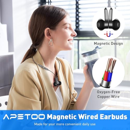 Elevate Your Audio Experience with Pink USB-C Wired Earbuds – Hi-Fi Stereo Sound with Built-in Microphone, Volume Control & Tangle-Free Magnetic Design for i Phone 16/15 Plus & Android Devices – Ideal for Calls, Music, and Podcasts