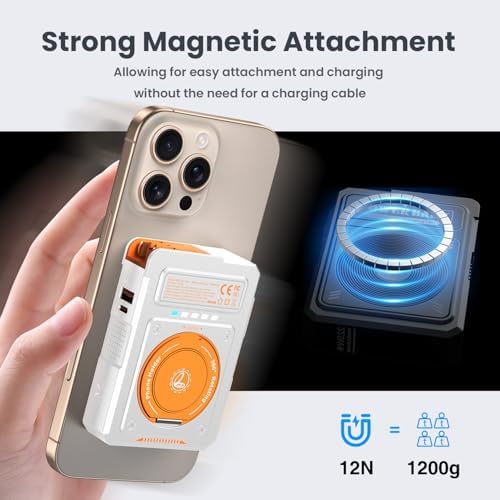 Magnetic 5-in-1 Power Bank with Built-in AC Plug – 10,000 m Ah Mag Safe Battery Pack for i Phone 16/15/14/13/12 Mini, Apple Watch & Air Pods – 22.5 W Fast Wired & 15 W Wireless Charging with 360° Rotating Stand – Effortless Convenience & Advanced Safety Features for On-the-Go Users