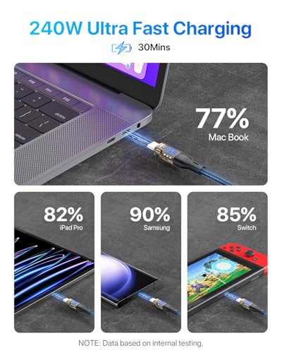 Transform Your Charging Setup with SOOPII 240 W USB C to USB C Cable – 10 ft Durable Power Cable Featuring LED Display for Fast Charging Mac Book Pro, i Phone 16/15 Pro Max, Galaxy S23 Ultra & More – High-Performance, Versatile Design for All Devices