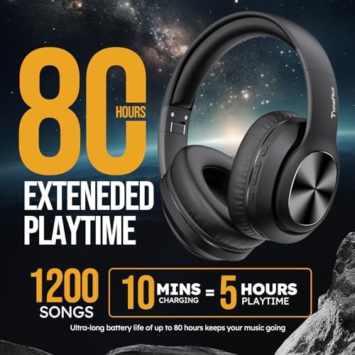 Elevate Your Listening Experience with Tune Flux Rose Gold Over-Ear Wireless Bluetooth Headphones – 80-Hour Battery Life, Deep Bass Hi-Fi Sound, and Custom Dual EQ Modes for Personal Audio – Stylish Foldable Design Perfect for On-the-Go Use with Smartphones and PCs