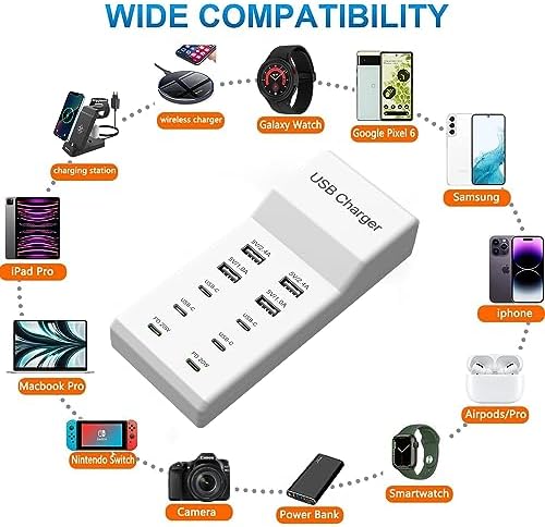 Ultimate 12-Port USB C Charging Station – 60 W Multi-Device Power Hub with 10 USB-C and 2 USB-A Ports for Fast Charging of i Phone, i Pad, Samsung, Google Pixel, Smartwatches, and Headphones – Compact Design for Home, Office, or Travel – Smart Technology for Optimal Power Delivery and Enhanced Compatibility