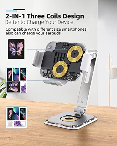 Sleek Aluminium Alloy 2-in-1 Wireless Charger Stand for Samsung Galaxy Z Fold & Galaxy Buds – Rapid 3-Coil Charging Station with 20 W Adapter for Enhanced Device Efficiency – Portable and Stylish Design Ideal for Modern Workspaces and On-the-Go Charging