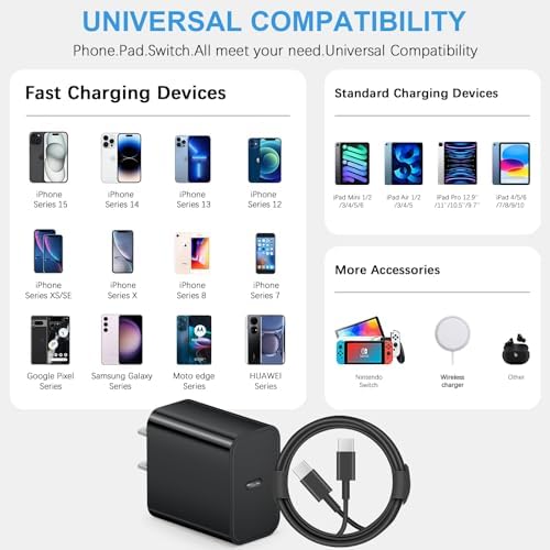 i Phone 16 Fast Charging Pack: 3 USB-C Blocks & 3 Durable 6 FT Cables for Ultimate Compatibility with i Phone 15, i Pad Pro, and Air Pods – Compact, Portable, and Reliable Power Solution for On-the-Go Users