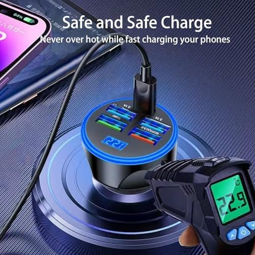 Ultra-Fast Multi-Port USB C Car Phone Charger with Real PD 30 W and Voltage Display – Compact Cigarette Lighter Adapter for i Phone 16/15/14/13/12 & Galaxy Android Devices – Dual Port Compatibility for Efficient Charging on the Go